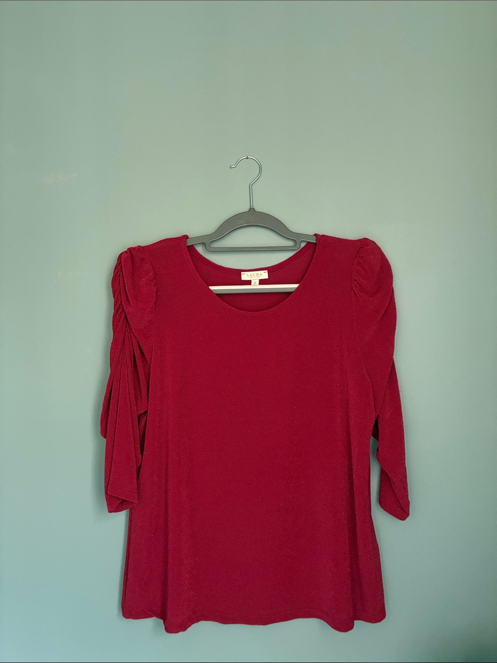 Women's Red Puff-Sleeve Knit top
